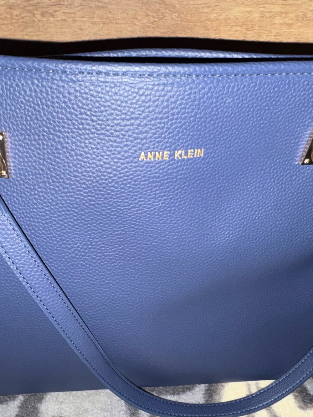 Anne Klein Periwinkle Pebbled Leather Tote with Gold Logo